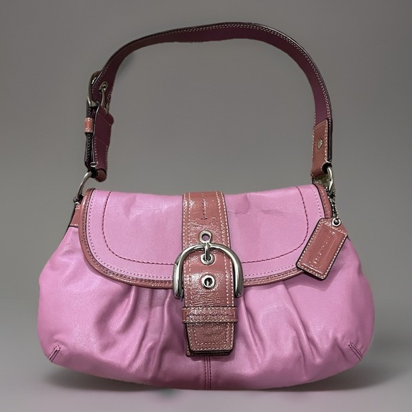 Coach F15204 Vintage Pink Soho Flap Y2K Leather w/Buckle Shoulder Bag - Picture 1 of 16